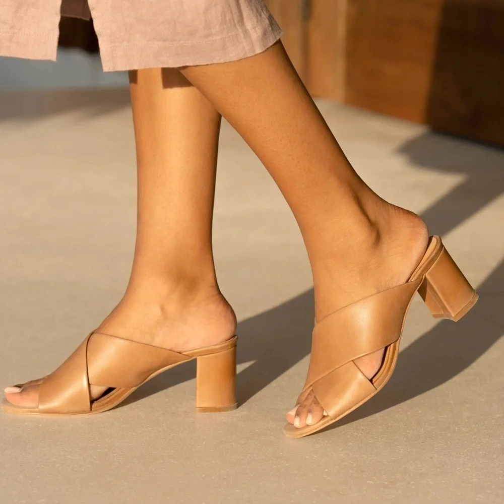 Nisolo Carina Almond Leather Cross Strap Mule Size 7 - Picture 2 of 7